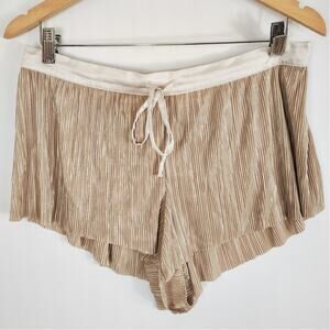 Victorias Secret Womens Gold Pleated Sleep Shorts Drawstring Waist Pajamas Large